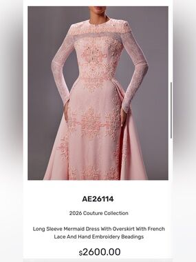 Essa Couture Pink Long Sleeve Mermaid Dress with Overskirt gown